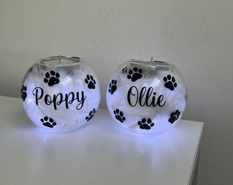 Candela luminosa personalizzata con nome dell'animale domestico