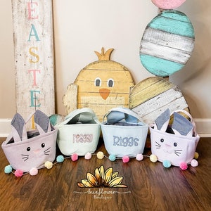 Seersucker Easter Baskets/ Easter Baskets/ Monogram Easter Basket/ Personalized Easter Basket/ Bunny Ears Basket/ Pink Basket/ Blue Basket
