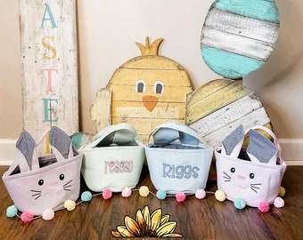 Monogram Seersucker Easter Basket with Bunny Ears