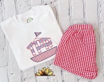 Boys Sailboat Monogram Outfit: Red, White, and Blue Summer Set