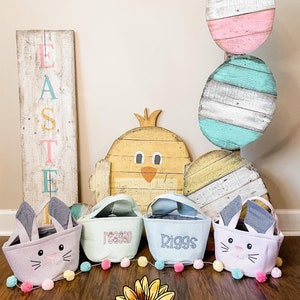 Seersucker Easter Baskets/ Easter Baskets/ Monogram Easter Basket/ Personalized Easter Basket/ Bunny Ears Basket/ Pink Basket/ Blue Basket