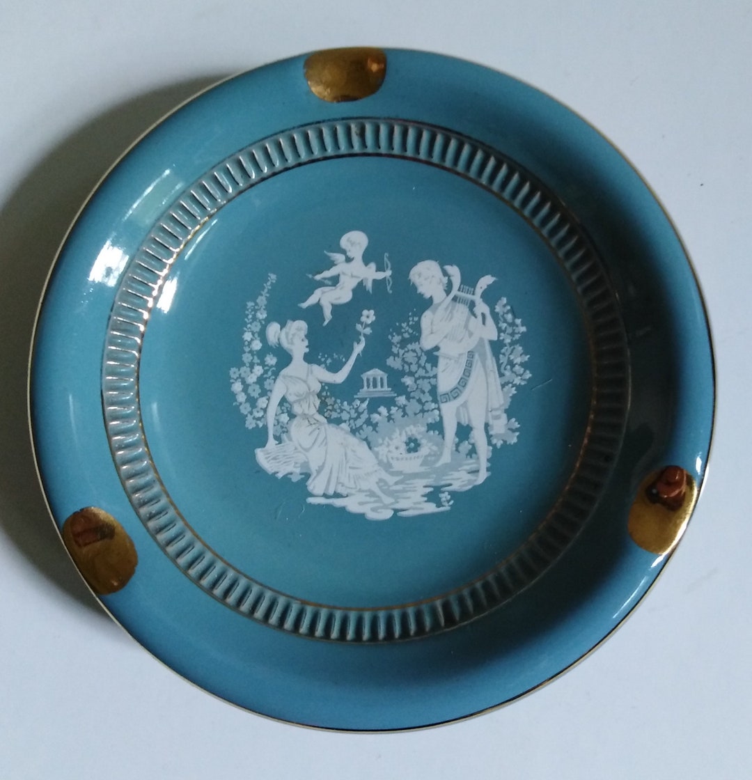 Vintage Italian Ashtray Gold and Turquoise, Rare Ashtray Handmade in