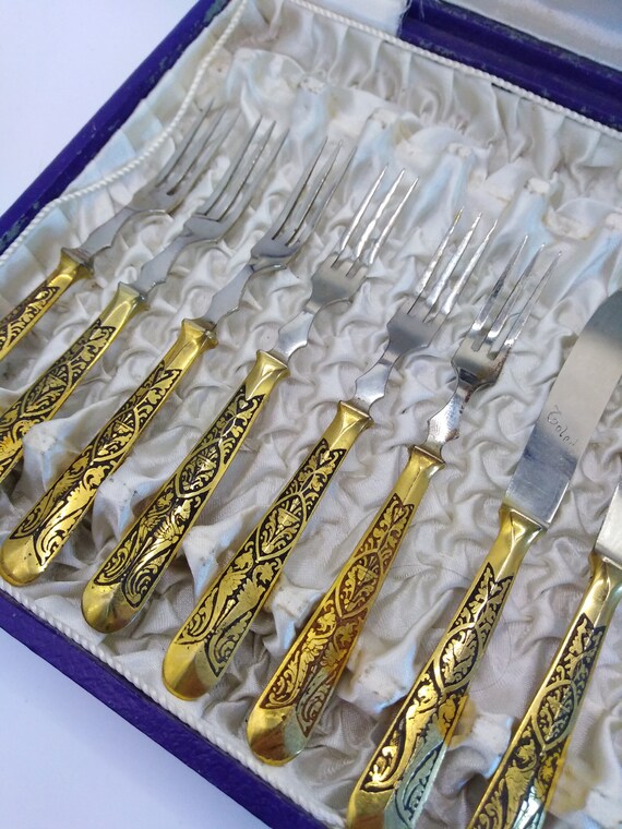 Damascene Knife and Fork Set Made in Toledo Vintage Damascene Etsy