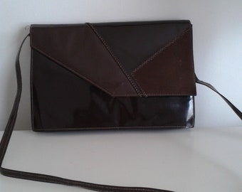 Vintage patent brown leather & suede woman’s handbag by Bambi Melbourne 1970, Bag by Bambi, Vintage leather bag, Vintage brown bag