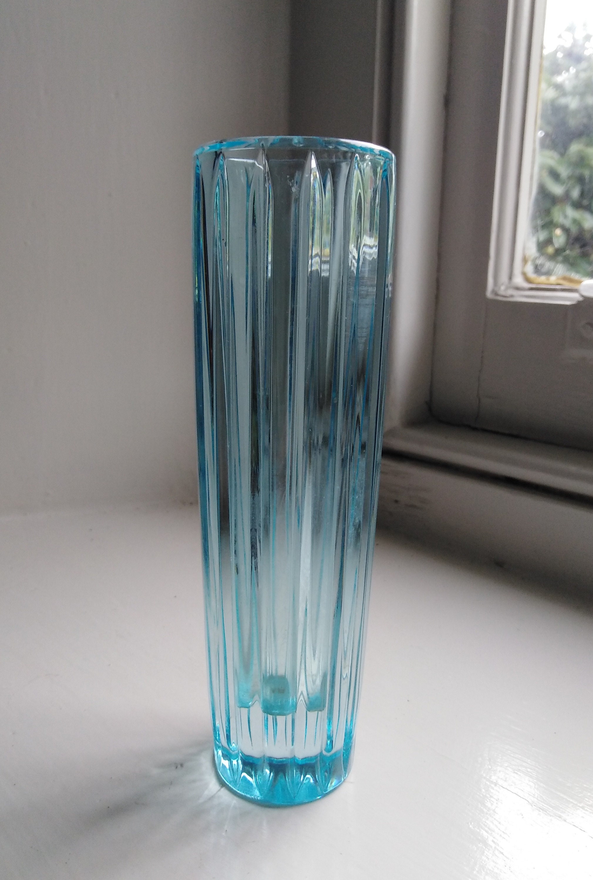 Vintage ribbed blue vase Thick pale blue ribbed vase Heavy Etsy