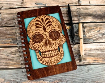 Sugar Skull Journal, Sugar Skull Sketchbook, Laser Cut Journal, Laser Cut Sketchbook, Wood Journal, Wood Sketchbook, Laser Cut Wood
