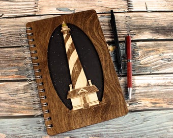 Lighthouse Journal, Lighthouse Sketchbook, Laser Cut Journal, Laser Cut Sketchbook, Wood Journal, Wood Sketchbook, Laser Cut Wood