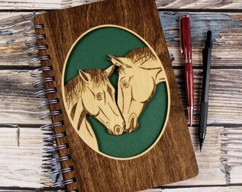 Laser Cut Horses Sketchbook, Wood Journal, Refillable