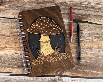 Mushroom Journal, Mushroom Sketchbook, Toadstool Mushroom Journal, Laser Cut Sketchbook, Wood Journal, Wood Sketchbook, Laser Cut Wood