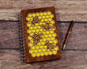 Bee Journal, Bee Sketchbook, Can Be Made Left Handed, Laser Cut Journal, Laser Cut Sketchbook, Wood Journal, Wood Sketchbook, Laser Cut Wood