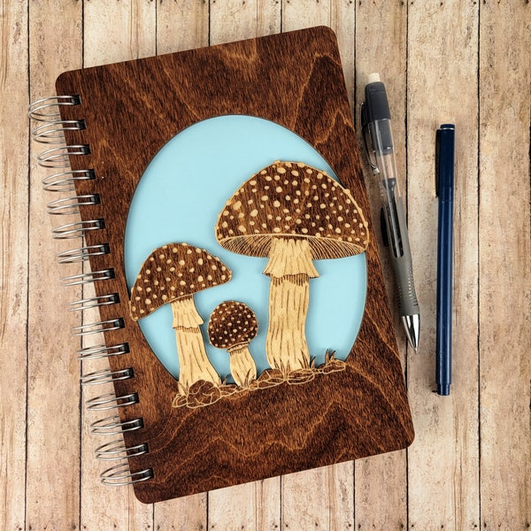 Mushroom Journal, Mushroom Sketchbook, Toadstool Mushroom Journal, Laser Cut Sketchbook, Wood Journal, Wood Sketchbook, Laser Cut Wood