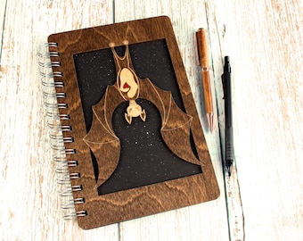 Bat Journal, Bat Sketchbook, Laser Cut Journal, Laser Cut Sketchbook, Wood Journal, Wood Sketchbook, Laser Cut Wood