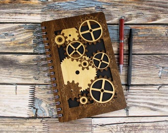 Gear Journal, Gear Sketchbook, Laser Cut Journal, Laser Cut Sketchbook, Wood Journal, Wood Sketchbook, Laser Cut Wood