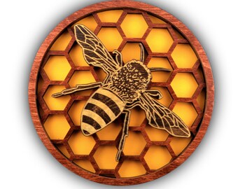 Bee Plaque, Wall Plaque, Layered Plaque, Layered Bee Plaque, Wooden Bee Plaque, Wooden Layered Bee Plaque, Honeycomb Bee Plaque