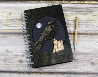 Crow Journal, Crow Sketchbook, Laser Cut Journal, Laser Cut Sketchbook, Wood Journal, Wood Sketchbook, Laser Cut Wood
