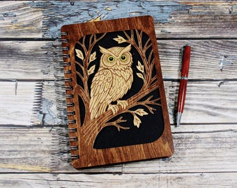 Laser Cut Wood Owl Journal, Baltic Birch Plywood Sketchbook, Refillable Cover