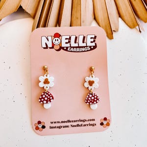 Mini Mushroom Polymer Clay Earrings: Floral Cottagecore Jewelry