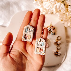 Spring Bookshelf Polymer Clay Earrings: Book Lover Gift