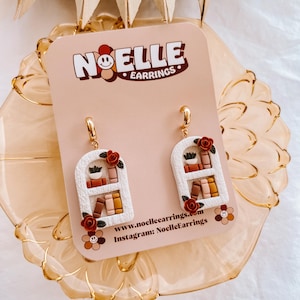Boho Bookshelf Earrings: Handmade Polymer Clay Floral Book Earrings