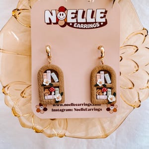 Brown Bookshelf Earrings: Handmade Polymer Clay Book Lover Jewelry