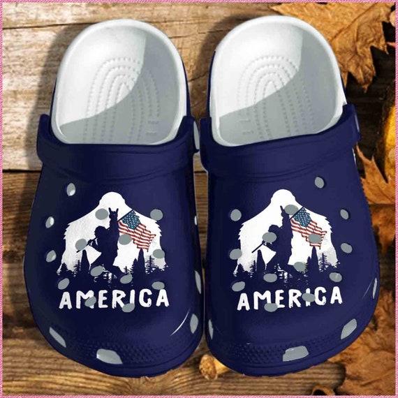 Bigfoot Holding Flag Shoes 4th of July America Flag Crocs | Etsy