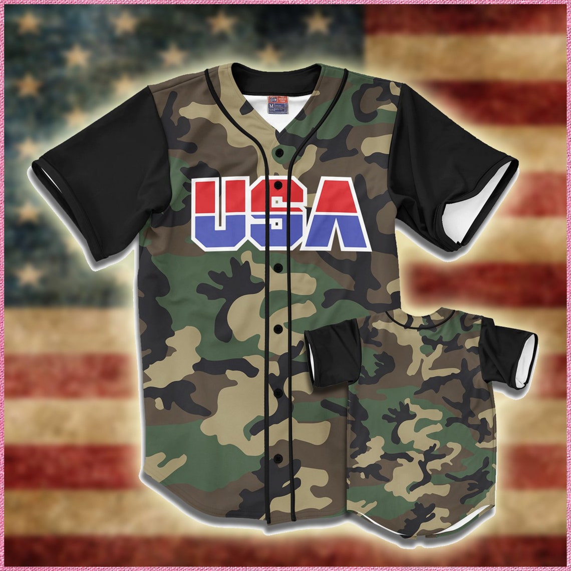 USA Green Camo Baseball Jersey Shirt Short-Slevee Baseball | Etsy