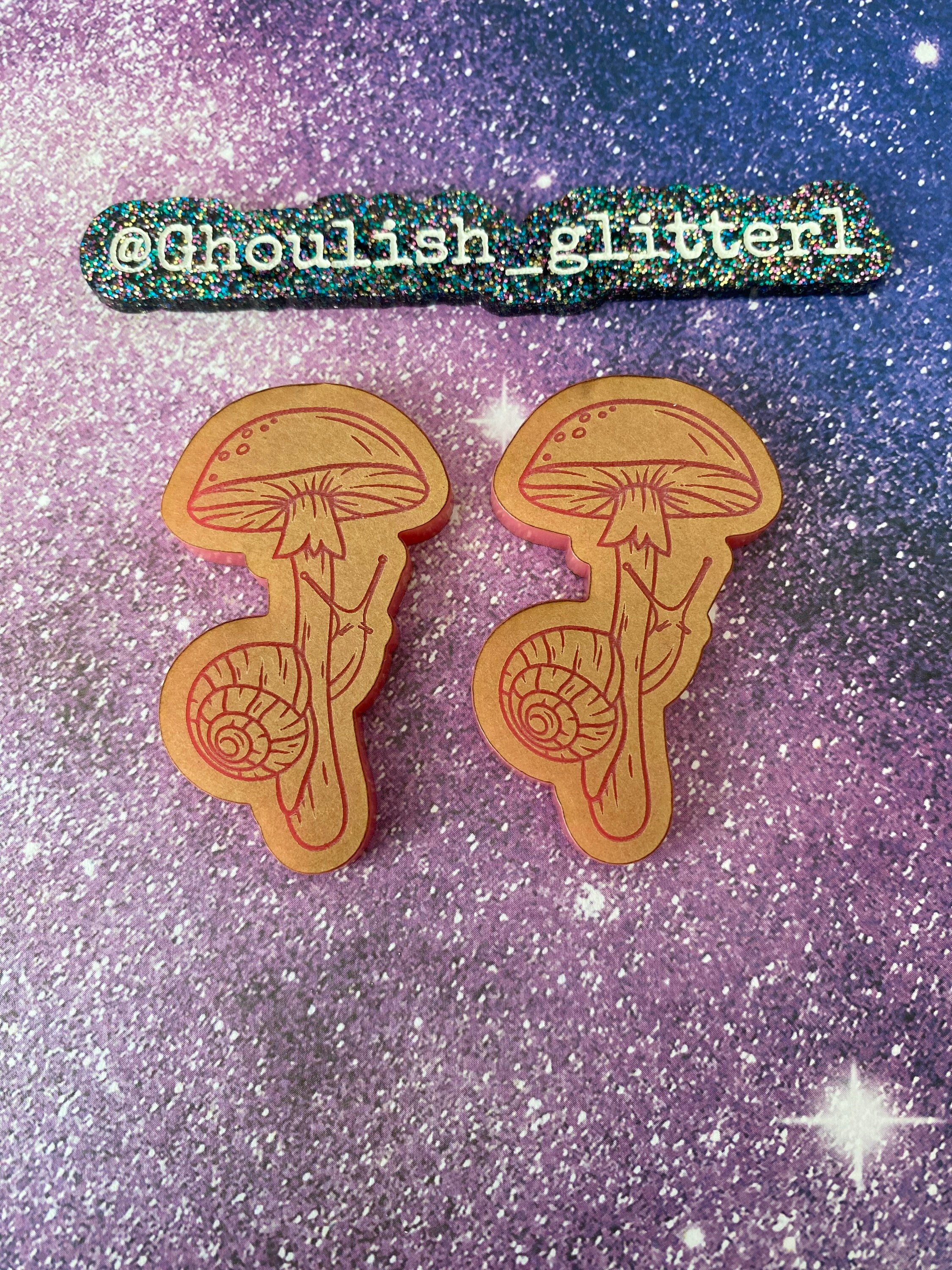 Vintage 70’s SNAILS & MUSHROOMS Enamel Barrette Glow-in-the-dark snail hair pins with mushroom and candy main image 4