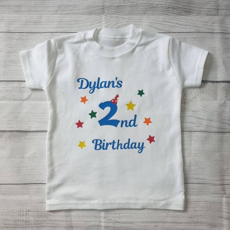 kids Personalised stars short sleeve T-shirt party hat birthday