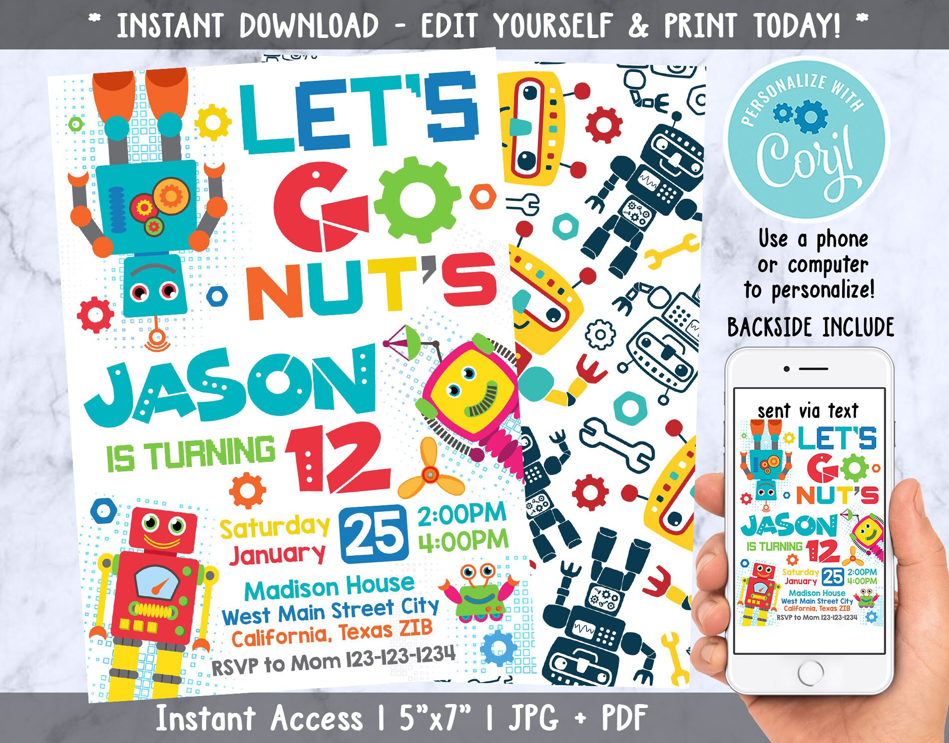 Robot Invitation Editable Robot Birthday Invitation Modern - Etsy