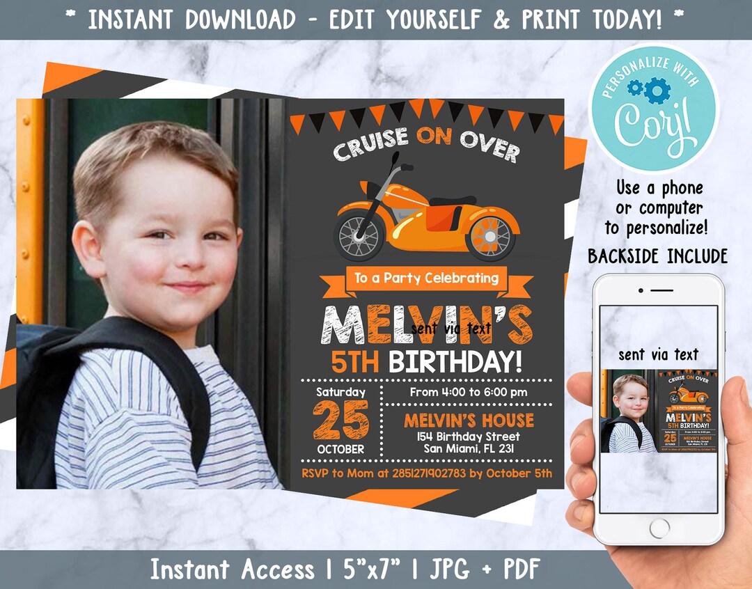 Motorcycle Birthday Invitation Motorcycle Party Photo Invitation ...