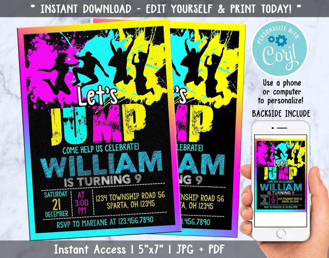 Jump Birthday Invitation, Jump Birthday Party, Jump Birthday File, Jump Birthday Instant