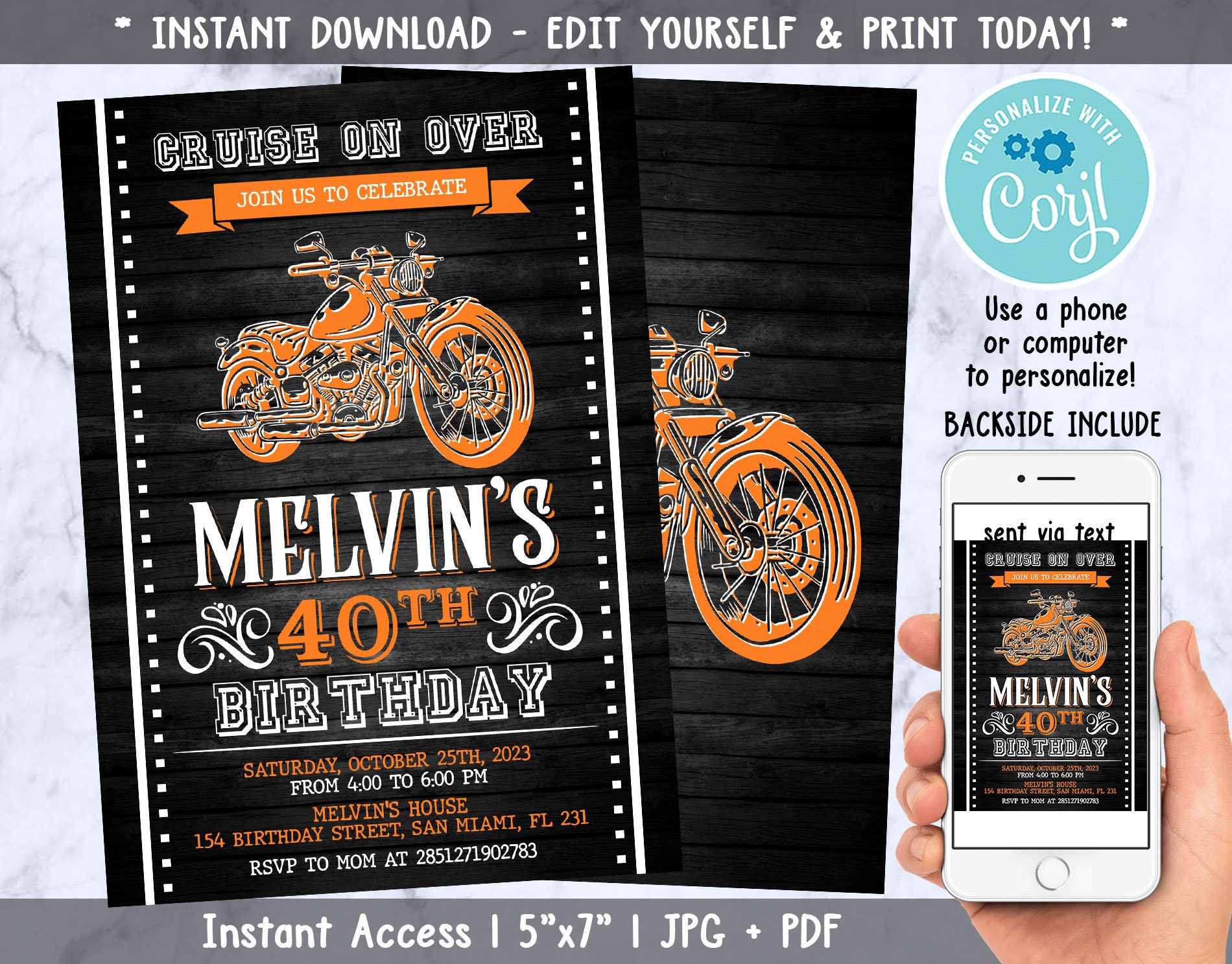 Motorcycle Birthday Invitation Motorcycle Invitation - Etsy