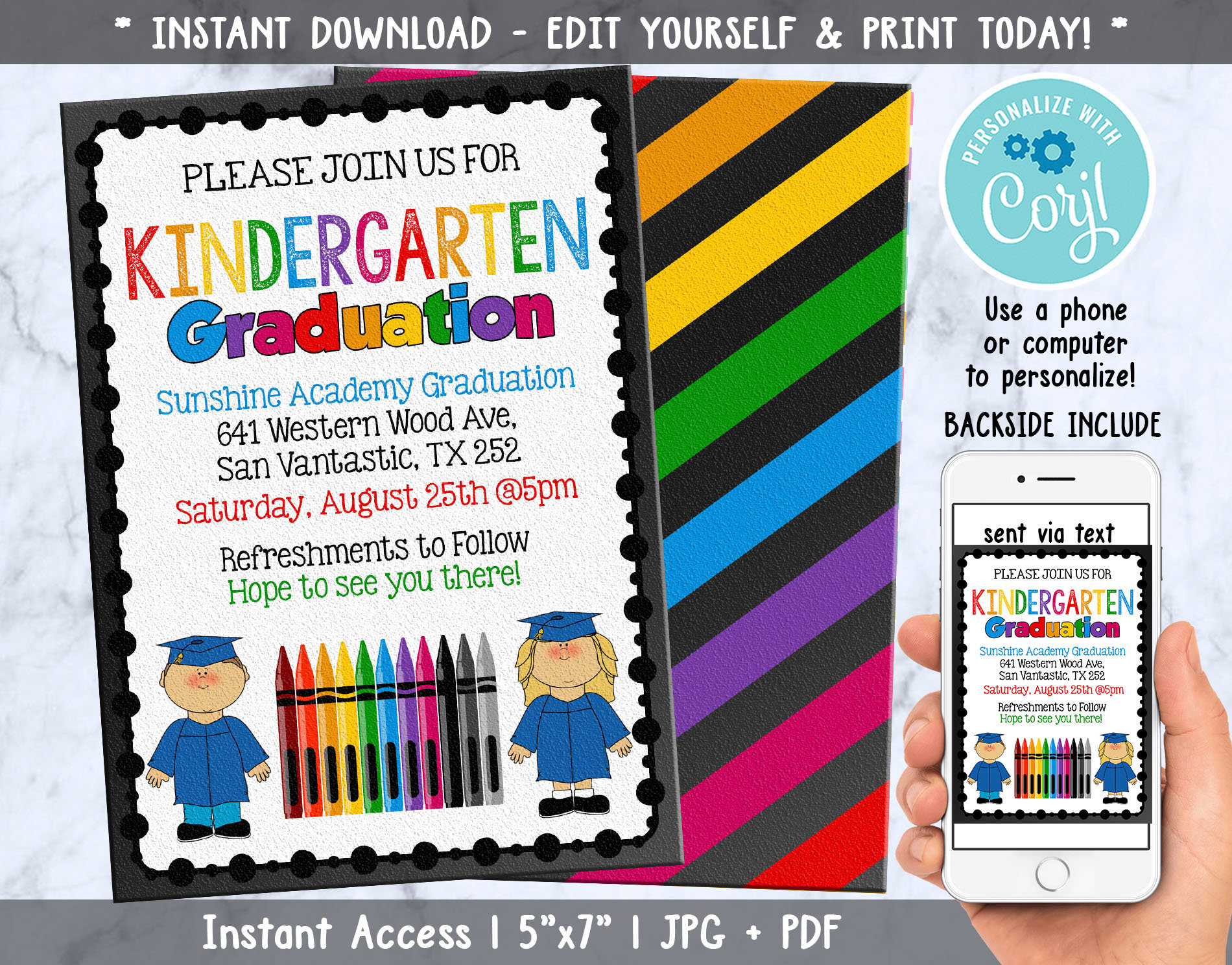 Kindergarten Graduation Invitation Birthday Classroom Etsy