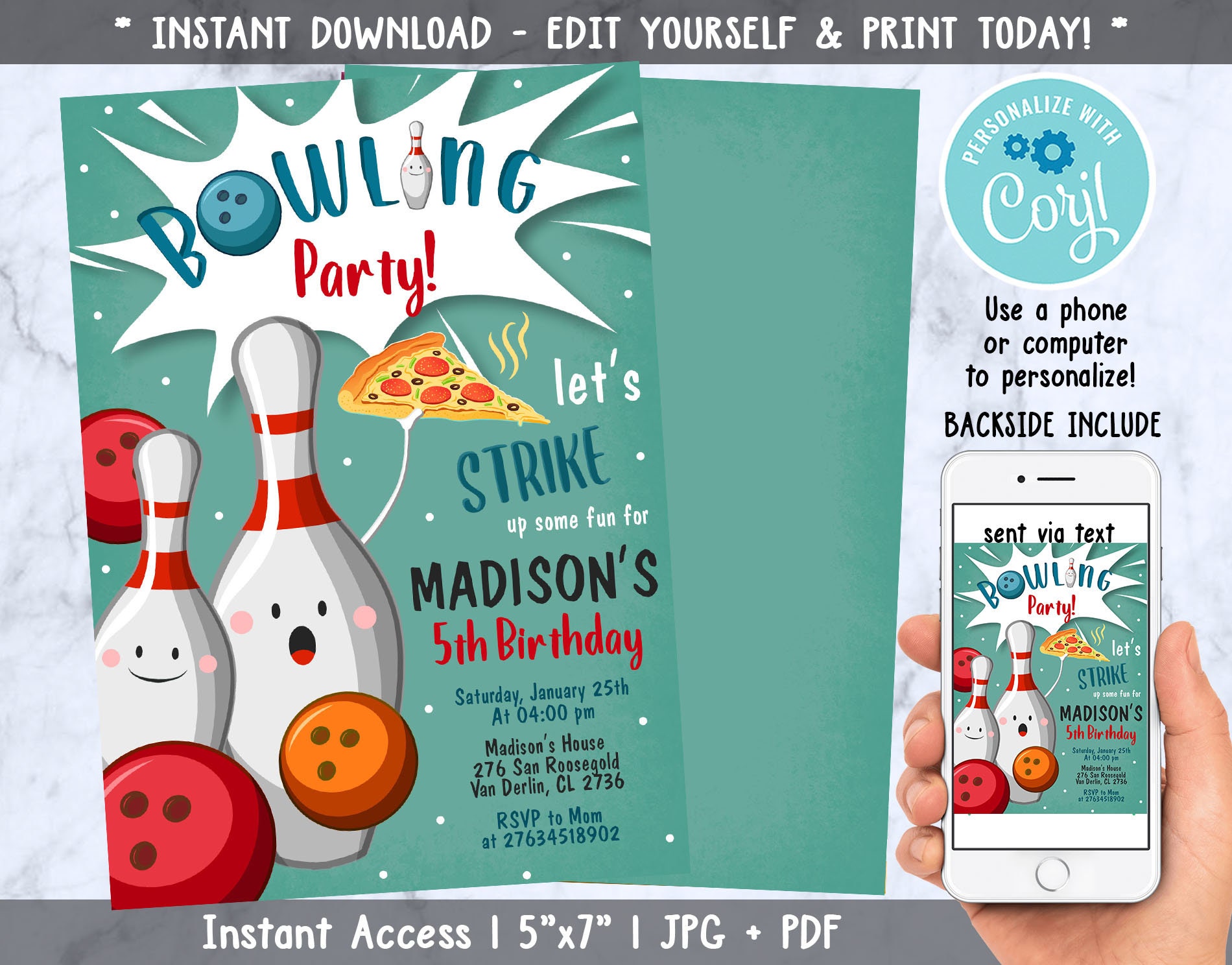 Bowling Birthday Invitation Strike up Some Fun Boy Bowling Party Pizza