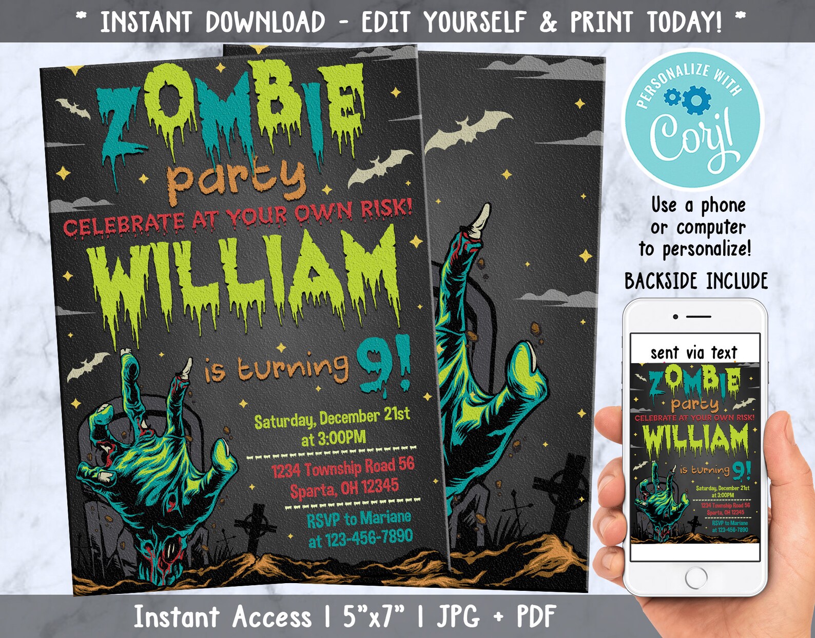 Halloween Party ,zombie Party ,party Invitation, Halloween Birthday Party, Instant Download
