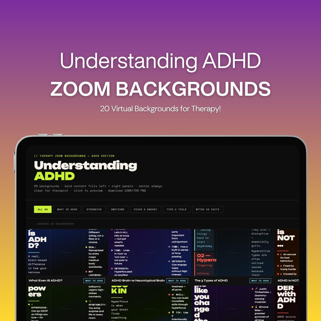 ADHD Zoom Backgrounds for Therapists | Psychoeducation Neurodivergent ...