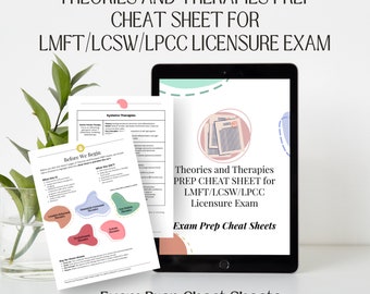 Theories and Therapies Exam Prep Cheat Sheet for LMFT/LCSW/LPCC Licensure Exam | Mental Health Study Tools-Aides for Professionals- Students