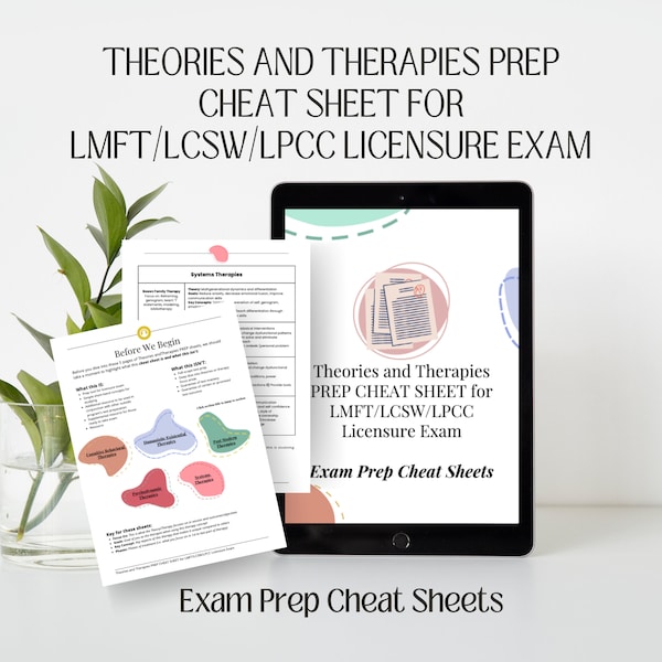 Theories and Therapies Exam Prep Cheat Sheet for LMFT/LCSW/LPCC Licensure Exam | Mental Health Study Tools-Aides for Professionals- Students
