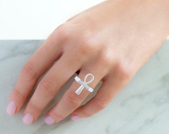 Prime and Pure Egyptian Ancient Ankh Cross Eterniry Ring in 925 Sterling Silver
