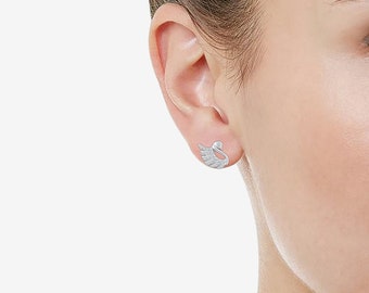 Swan Pavé Stud Earrings Cubic Zirconia in 925 Sterling Silver (1/4 Cttw)