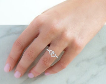 Sterling Silver Double Heart Ring, Forever Knot Love Ring