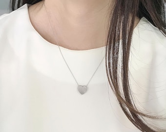 Floating Tiny Love Heart Simple Necklace Pendant in 925 Sterling Silver Jewelry