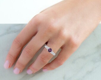 Synthetic Amethyst Ring, Cubic Zirconia, Sterling Silver