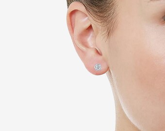 Sterling Silver Rose Flower Stud Earrings with Cubic Zirconia