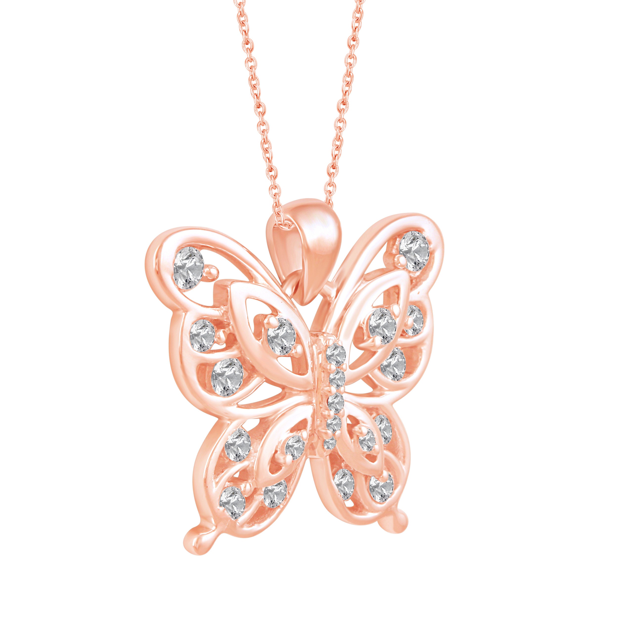 Collar Mariposa Plata 925 Bañado Oro Rosa Con Circonitas - Elegante Y Ajustable 45 Cm