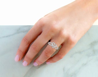 Sterling Silver Heart Ring, Cubic Zirconia Split Shank Design