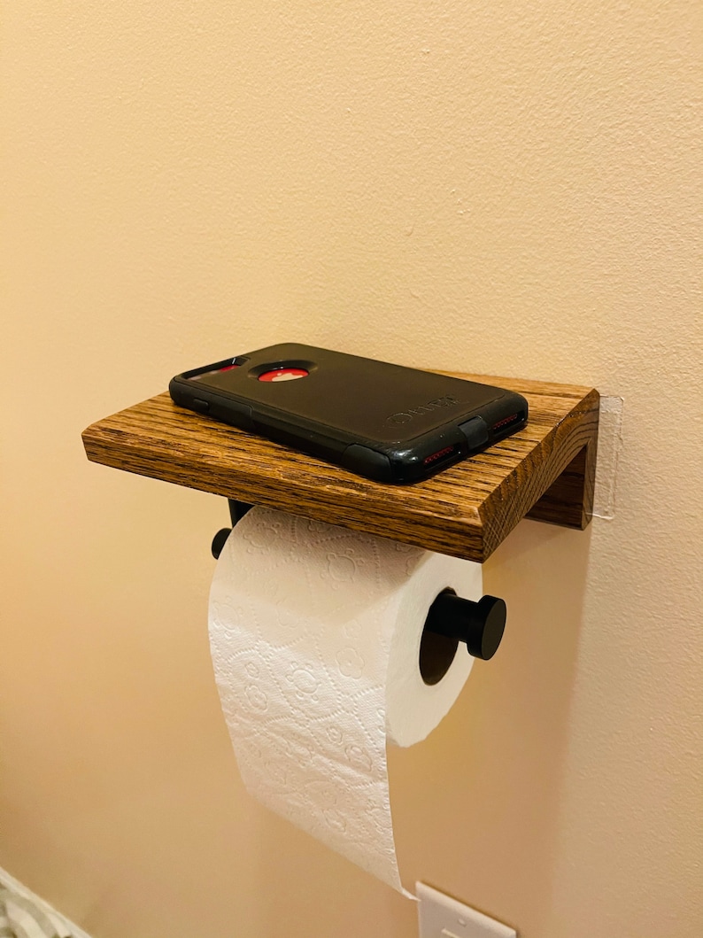 Solid Oak Toilet Paper Holder Shelf Hanging Shelf Bathroom Etsy