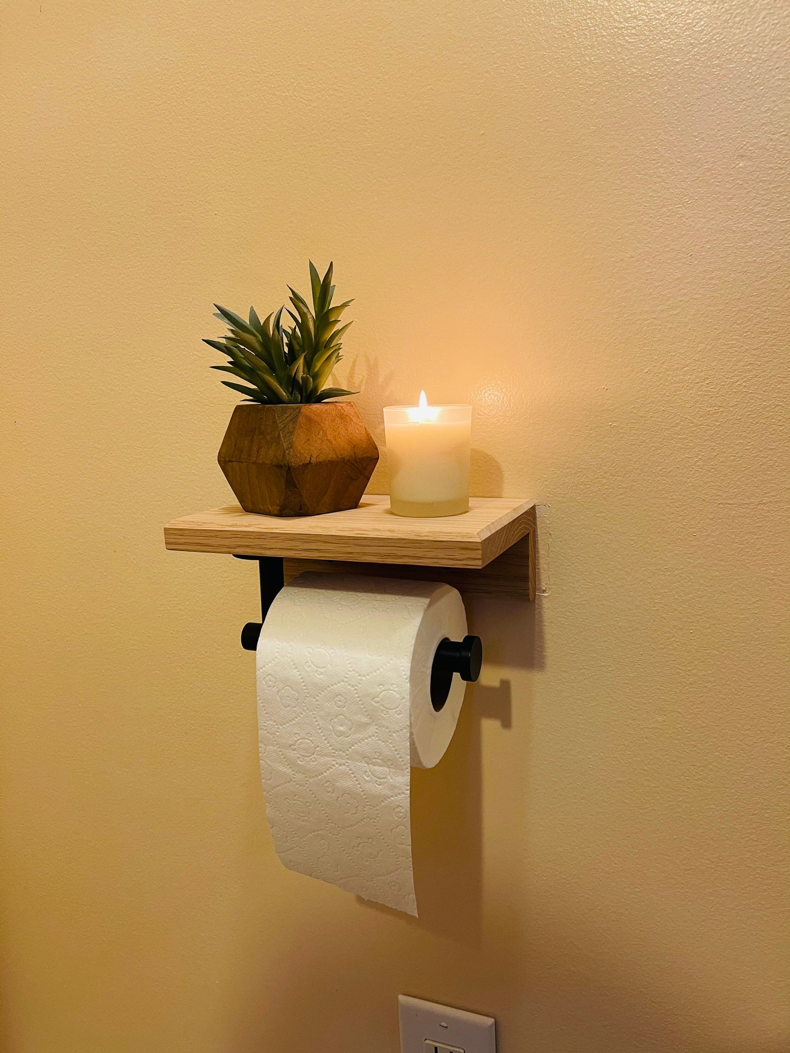Solid Oak Toilet Paper Holder Shelf Hanging Shelf Bathroom Etsy