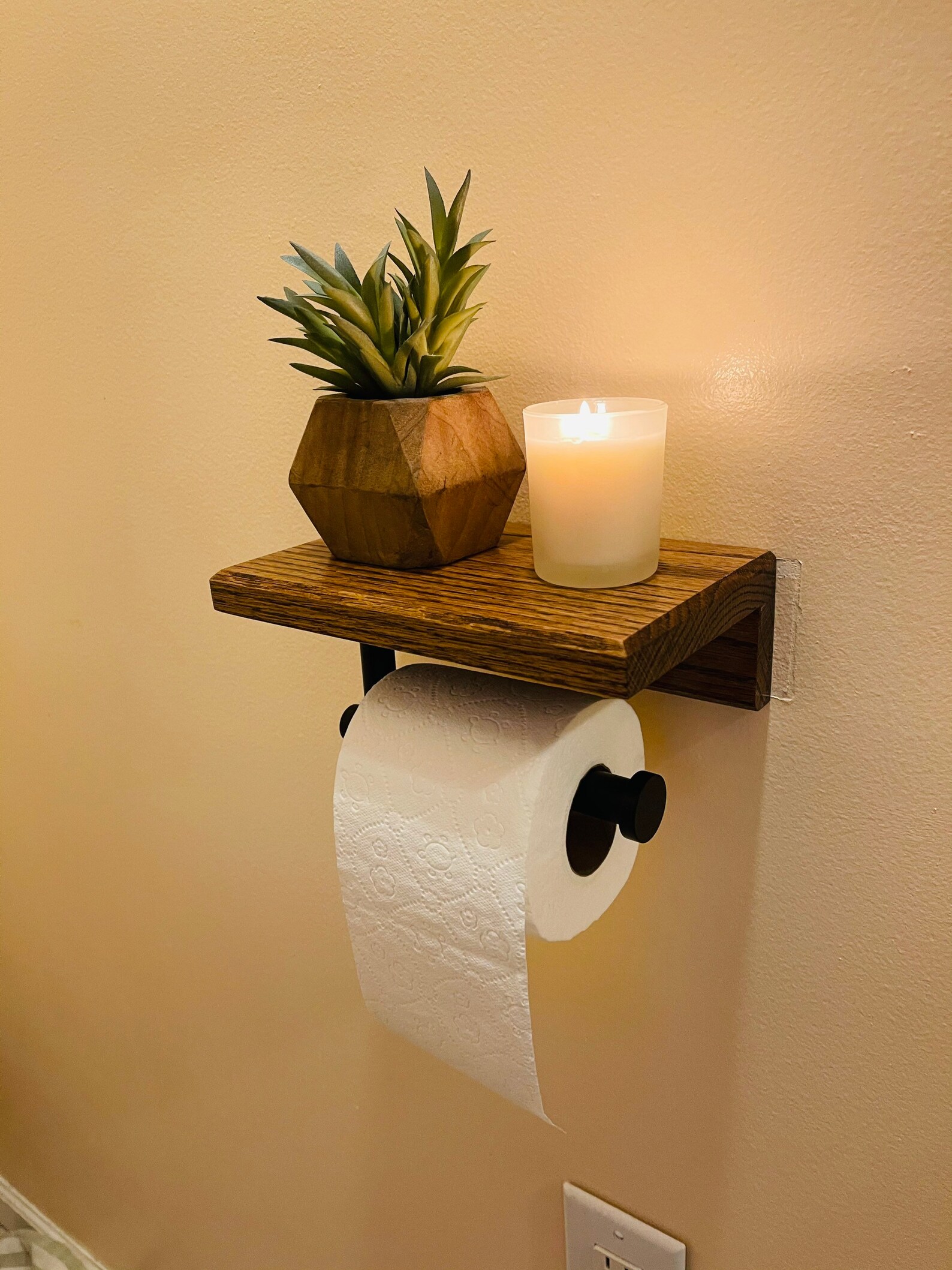 Solid Oak Toilet Paper Holder Shelf Hanging Shelf Bathroom Etsy