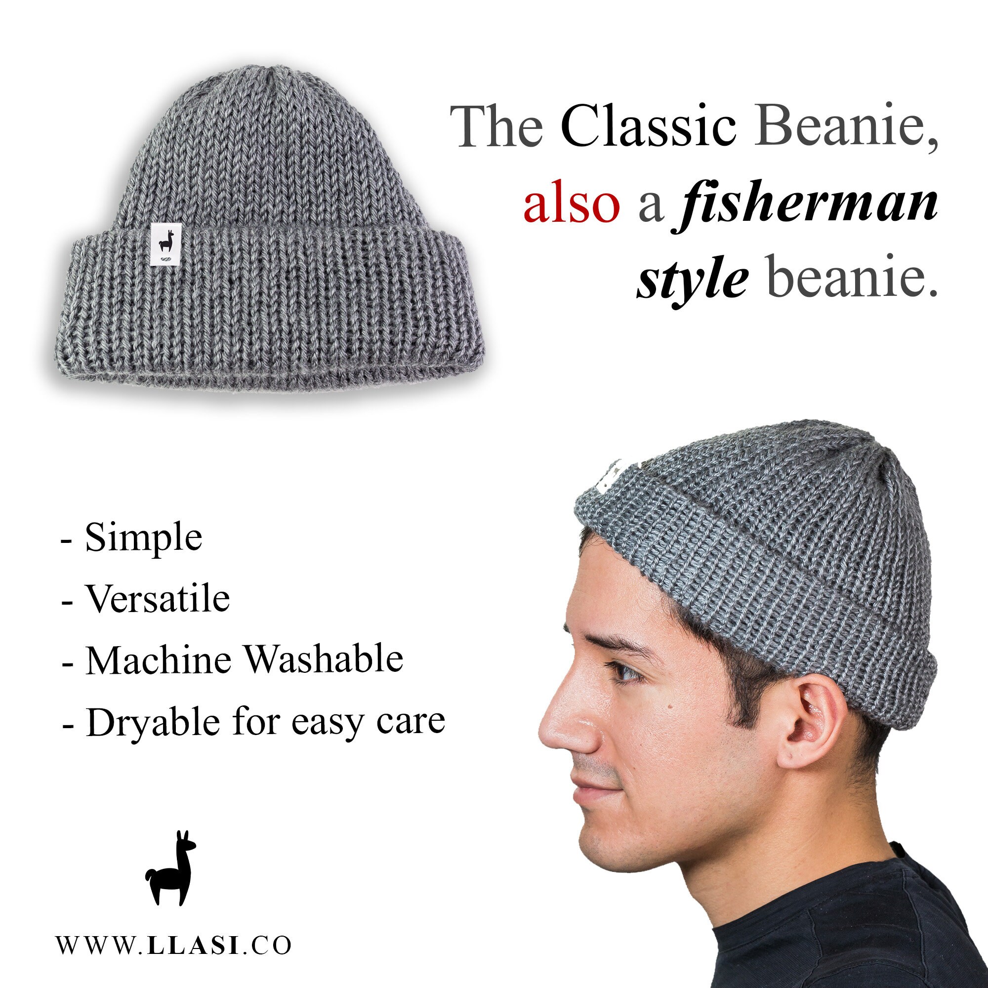 Handmade Hat - Beanie, Fisherman Knitted Fashion Heather Unisex for Etsy and Charcoal Winter